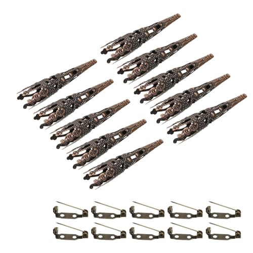 PATIKIL 41mm Korsage Dekorative Halterung 10Stk Brosche Stift Vase Tasche Boutonniere Halter mit Stabstifte für Hochzeit Party Basteln Handwerk Kupfer von PATIKIL