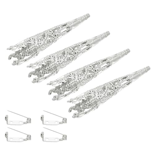 PATIKIL 41mm Korsage Dekorative Halterung 4Stk Brosche Stift Vase Tasche Boutonniere Halter mit Stabstifte für Hochzeit Party Basteln Handwerk Platinum von PATIKIL