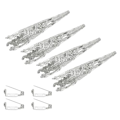 PATIKIL 41mm Korsage Dekorative Halterung 4Stk Brosche Stift Vase Tasche Boutonniere Halter mit Stabstifte für Hochzeit Party Basteln Handwerk Silberton von PATIKIL