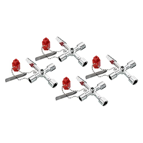 PATIKIL 4Stk.3,4" x2,4 Multifunktionaler Universal-Kreuzschlüssel 4-Wege-Gas-Wasserzähler-Schlüssel für Elektroschrank-Sanitärventile, Silber Farbton von PATIKIL