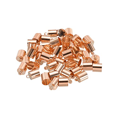 PATIKIL 50Stk Schnur Endkappen 6.6mm End Kappe Fassperlen Kumihimo Endkappen Messing für Leder Kordel Quasten Schmuck Herstellung 11mm Länge Rose Gold von PATIKIL