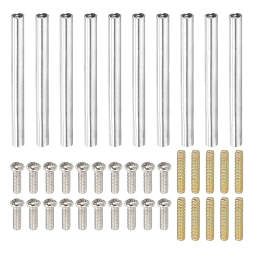 PATIKIL 50mm (2") Runde Hülsenmutter Kupplungsmuttern-Set, M4 Gewindehülse Stangen-Hardware mit vollständig Gewindestangen Schrauben für Lampenmodell Möbel DIY Reparaturteil von PATIKIL