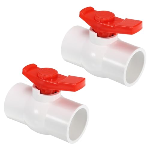 PATIKIL 50mm ID Kugelhahn, 2er-Pack PVC Steckdosen-Kugelhahn mit leicht drehbarem Griff zur Wasserflusskontrolle, Weiß/Rot PATIKIL 50mm ID Kugelhahn, 2er-Pack PVC Steckdosen-Kugelhahn mit leicht drehbarem Griff zur Wasserflusskontrolle, Weiß/Rot von PATIKIL
