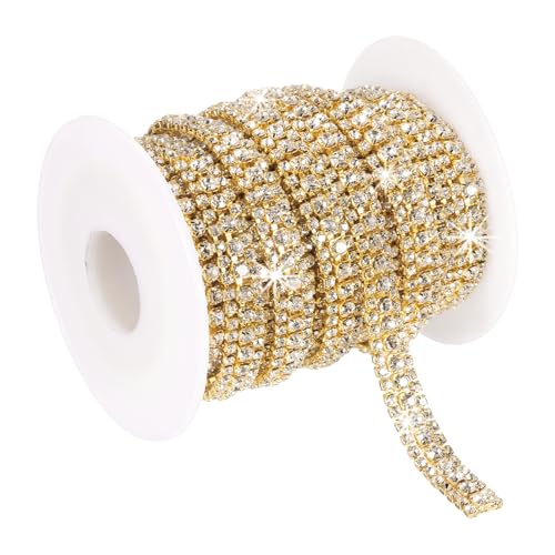 PATIKIL 6 Yards Strasskette Rolle 3 Reihen Kristall Naht Besatzstreifen Für Kleidung Basteln DIY Kostümdekoration Taschenrand Verzierung Gold/Weiß PATIKIL 6 Yards Strasskette Rolle 3 Reihen Kristall Naht Besatzstreifen Für Kleidung Basteln DIY Kostümdekoration Taschenrand Verzierung Gold/Weiß von PATIKIL