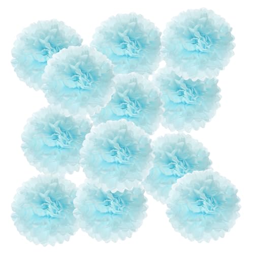 PATIKIL 12 Stück 15 cm Pom Poms Papier Blumen, Papierblumen Hochzeitsdeko Seidenpapier für Hochzeit Brautdusche Geburtstagsparty Hintergrund Dekoration, Hellblau von PATIKIL