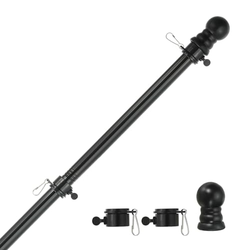 PATIKIL 6ft Fahnenmast 1" Durchmesser Edelstahl Fahnen Mast mit Verwicklungsfreien Ringen für 3' x 5' Fahne Draußen Haus Wandmontage Boot LKW (Ohne Halterung) Schwarz von PATIKIL
