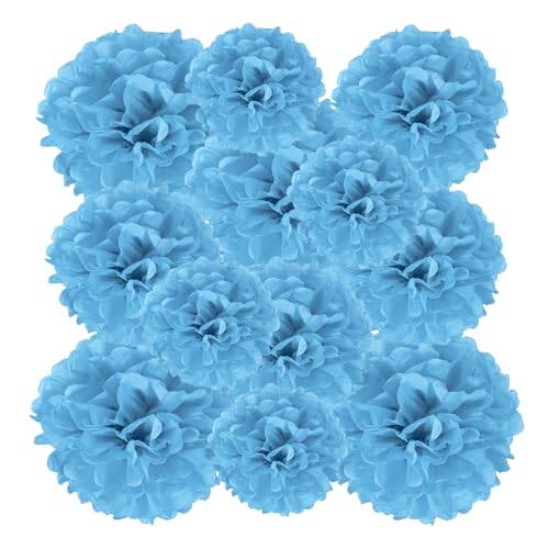 PATIKIL 12 Stück 20/24/30 cm Pom Poms Papier Blumen, Papierblumen Hochzeitsdeko Seidenpapier für Hochzeit Brautdusche Geburtstagsparty Hintergrund Dekoration, Blau von PATIKIL