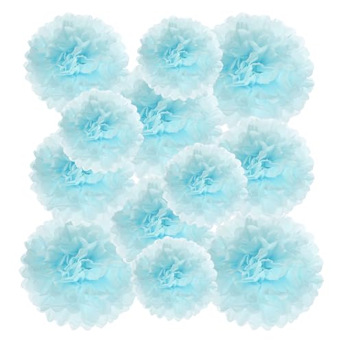 PATIKIL 12 Stück 20/24/30 cm Pom Poms Papier Blumen, Papierblumen Hochzeitsdeko Seidenpapier für Hochzeit Brautdusche Geburtstagsparty Hintergrund Dekoration, Hellblau von PATIKIL