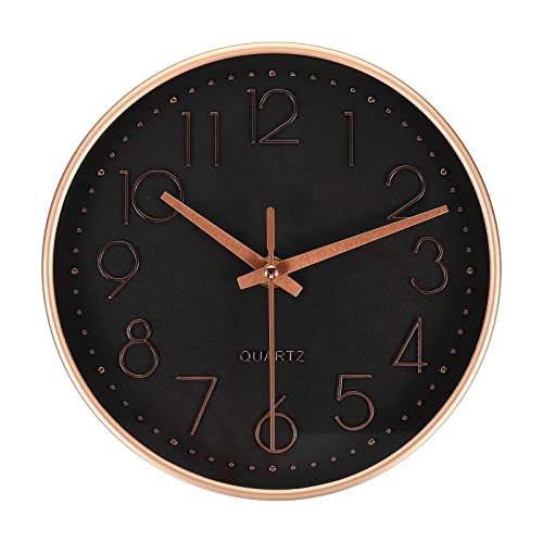 PATIKIL 8" Wanduhr Batterie Betrieben Geräuschlos Kein Ticken Rund Wanduhren für Büro Schlafzimmer Dekorativ Schwarz Gold von PATIKIL