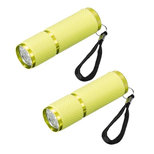 PATIKIL 9 LED Dunkel Leuchtende Taschenlampen 2Stk Mini Aluminium Taschenlampe Gummi Beschichtet Taschenlampe mit Gurt für Camping Wandern Party Gelb von PATIKIL