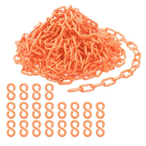 PATIKIL Absperrkette Kunststoff Kettenglieder, 45 Fuß Kunststoffkette, Orange Sicherheitsketten Große Warnkette für Warnsicherheit Menschenmengenkontrolle Warteschlangen Parkplätze Zäune von PATIKIL