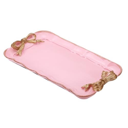 PATIKIL Antikes Dekoratives Tablett Handtuchtablett Aufbewahrungstablett Geschirrteller Obsttablett Kosmetikorganisator Retro-Design Schleifen-Rechteckharzplatte Pink von PATIKIL