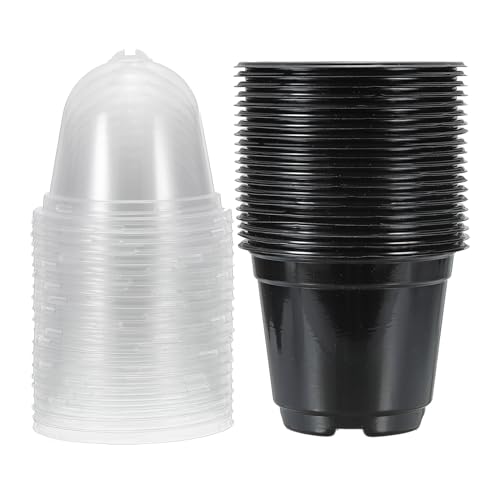 PATIKIL Baumschule Töpfe mit Feuchtigkeit Kuppel 20 Set 4" Plastik Gartenarbeit Topf Pflanzen Container Becher Pflanze Start Töpfe mit Drainage Löcher Schwarz von PATIKIL