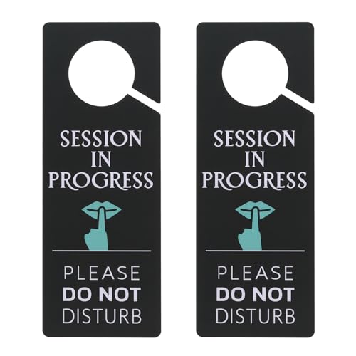 PATIKIL Bitte Nicht Stören Tür Hänger Schild 2Stk PVC Doppelseitig Sitzung In Lauf Tür Schild Dekor für Büro Besprechung Sitzung Zuhause Aufzeichnung Schwarz 9.3" x 3.5" von PATIKIL
