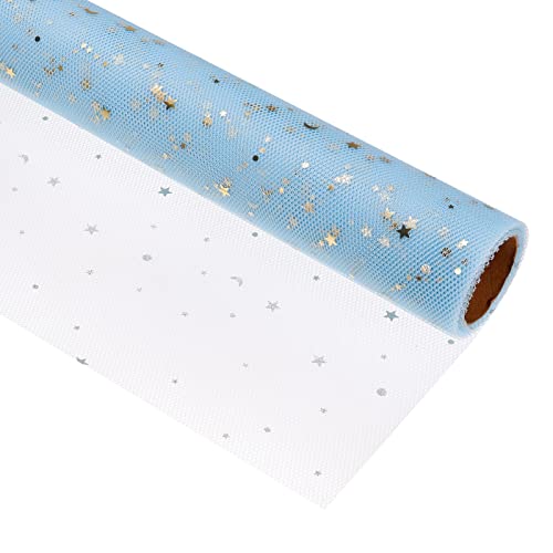 PATIKIL Blume Verpackung Netz Papier 15ft Stern Mond Muster Netzgarn für Hochzeit Blau von PATIKIL