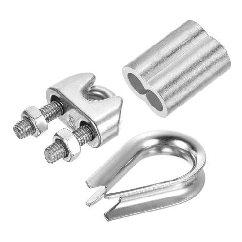 PATIKIL Drahtseil-Set, 24er Pack M8 Edelstahl-Seilklemmen Drahtseil-Kabelschellen Aluminium-Crimpschlaufen für 5/16" Drahtseil von PATIKIL