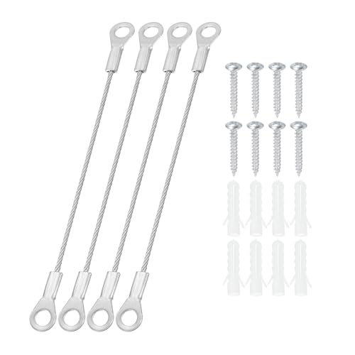 PATIKIL Edelstahl-Lanyard-Kabel mit Ösen 0,06" x 4" 1,5 mm x 10 cm, 4er-Pack Sicherheitsdrahtseil mit Montageschrauben zum Aufhängen von Bühnenlicht von PATIKIL