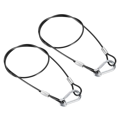 PATIKIL Edelstahl-Sicherheitskabel 27,6"/70cm, 2er Pack 3mm Flexibles Sicherheitsdrahtseil Doppelte Schlaufen mit Haken für Bühnenbeleuchtung Gepäck, Schwarz von PATIKIL