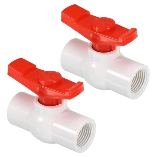 PATIKIL G1/2 Kugelhahn, 2er-Pack PVC-Gewindeabschlussventil mit leicht drehbarem Griff zur Wasserflusskontrolle, Weiß/Rot von PATIKIL