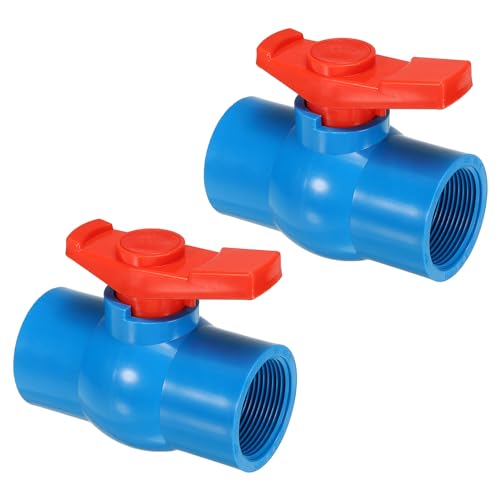 PATIKIL G1-1/2 Kugelhahn, 2er-Pack PVC-Gewinde-Absperrventil mit leicht drehbarem Griff zur Wasserflusskontrolle, Blau/Rot PATIKIL G1-1/2 Kugelhahn, 2er-Pack PVC-Gewinde-Absperrventil mit leicht drehbarem Griff zur Wasserflusskontrolle, Blau/Rot von PATIKIL