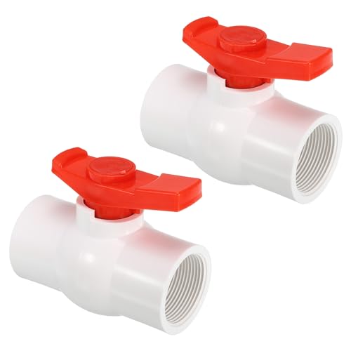 PATIKIL G1-1/2 Kugelhahn, 2er-Pack PVC-Gewindeabschlussventil mit leicht drehbarem Griff zur Wasserflusskontrolle, Weiß/Rot PATIKIL G1-1/2 Kugelhahn, 2er-Pack PVC-Gewindeabschlussventil mit leicht drehbarem Griff zur Wasserflusskontrolle, Weiß/Rot von PATIKIL