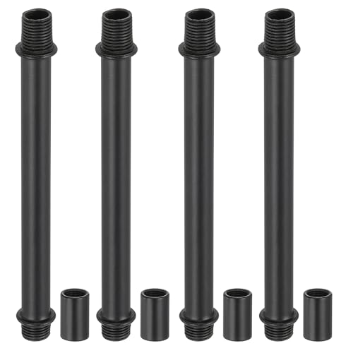 PATIKIL Gerades Rohr-Lampen-Stiel-Set, Lampenstiel 4 Stück M10 Kohlenstoffstahl 120mm (4,72") lang Doppelseitiges Gewinderohr mit Kupplungsmutterhülse für Kronleuchter, Schwarz von PATIKIL
