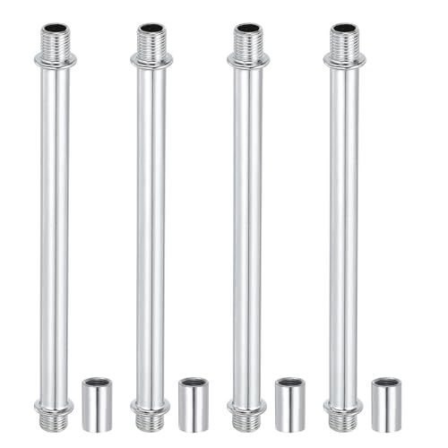 PATIKIL Gerades Rohr-Lampen-Stiel-Set, Lampenstiel 4 Stück M10 Kohlenstoffstahl 150mm (5,91") lang Doppelseitiges Gewinderohr mit Kupplungsmutterhülse für Kronleuchter, Silberton von PATIKIL