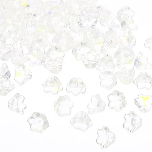 PATIKIL Glas-Trompetenblumenperlen, 100 Stück Verlauf Blumenperlen Charme für DIY Handwerksdekorationen, AB Weiß von PATIKIL
