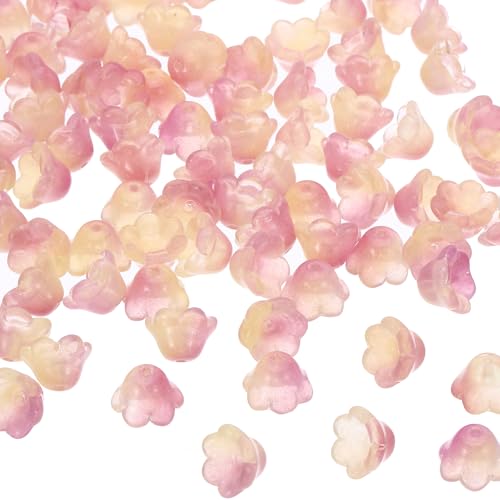 PATIKIL Glas-Trompetenblumenperlen, 100 Stück Verlauf Blumenperlen Charme für DIY Handwerksdekorationen, Gelb, Lila von PATIKIL