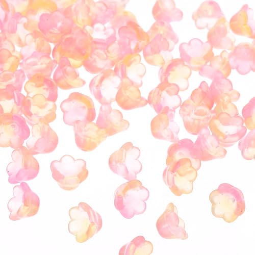 PATIKIL Glas-Trompetenblumenperlen, 100 Stück Verlauf Blumenperlen Charme für DIY Handwerksdekorationen, Gelb, Pink PATIKIL Glas-Trompetenblumenperlen, 100 Stück Verlauf Blumenperlen Charme für DIY Handwerksdekorationen, Gelb, Pink von PATIKIL