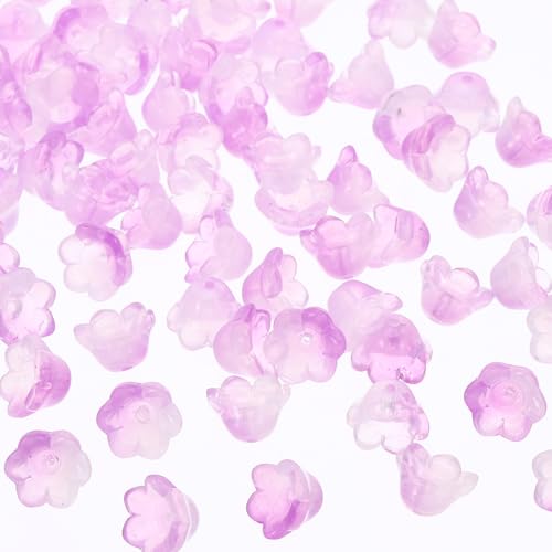 PATIKIL Glas-Trompetenblumenperlen, 100 Stück Verlauf Blumenperlen Charme für DIY Handwerksdekorationen, Helllila von PATIKIL