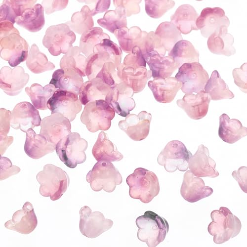 PATIKIL Glas-Trompetenblumenperlen, 100 Stück Verlauf Blumenperlen-Charme für DIY-Handwerksdekorationen, Lotus Lila von PATIKIL