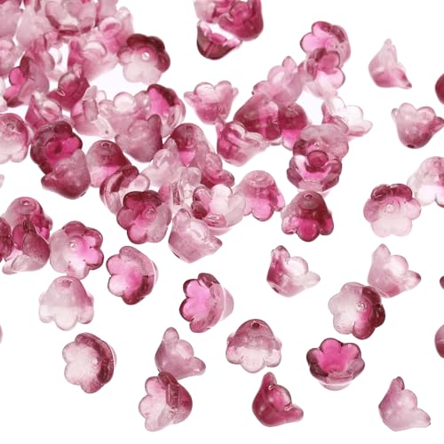 PATIKIL Glas-Trompetenblumenperlen, 100 Stück Verlauf Blumenperlen-Charme für DIY-Handwerksdekorationen, Rosarot von PATIKIL