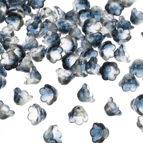 PATIKIL Glas-Trompetenblumenperlen, 100 Stück Verlauf Blumenperlen Charme für DIY Handwerksdekorationen, Schwarz, Gold PATIKIL Glas-Trompetenblumenperlen, 100 Stück Verlauf Blumenperlen Charme für DIY Handwerksdekorationen, Schwarz, Gold von PATIKIL