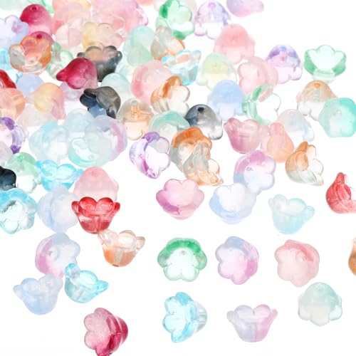 PATIKIL Glas-Trompetenblumenperlen, 200 Stück Verlauf Blumenperlen Charm für DIY Handwerksdekorationen, Mehrfarbig von PATIKIL