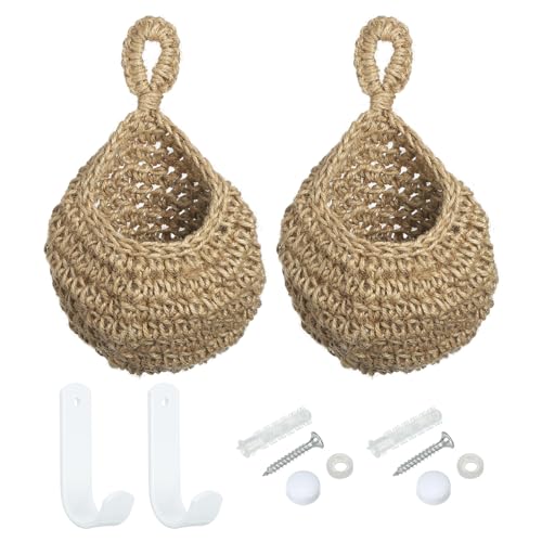 PATIKIL Hängende Obstkörbe für die Küche, 2er Pack Kleine Teardrop Home Decor Aufbewahrung Handgewebter Wandhängender Korb für Knoblauch, Kartoffel, Gemüse, Braun PATIKIL Hängende Obstkörbe für die Küche, 2er Pack Kleine Teardrop Home Decor Aufbewahrung Handgewebter Wandhängender Korb für Knoblauch, Kartoffel, Gemüse, Braun von PATIKIL