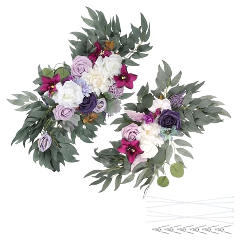PATIKIL Hochzeitsbogen Blumen, 2 Stück Künstliche Seiden Faux Rosenblumen Girlande Blumen Girlanden Hintergrund mit Blättern Clip Verband für Dekor, Lila/Creme PATIKIL Hochzeitsbogen Blumen, 2 Stück Künstliche Seiden Faux Rosenblumen Girlande Blumen Girlanden Hintergrund mit Blättern Clip Verband für Dekor, Lila/Creme von PATIKIL