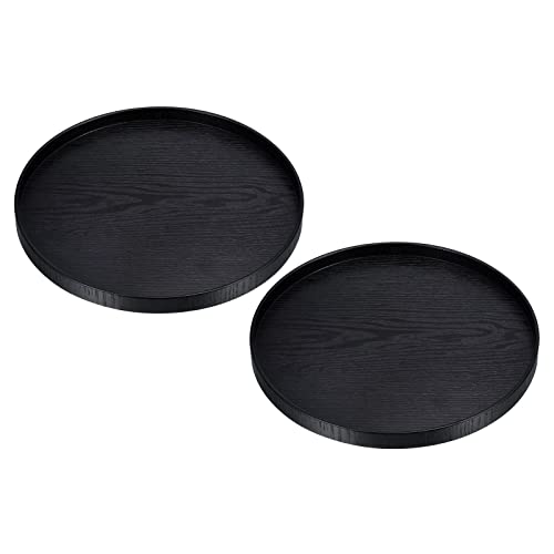 PATIKIL Holz Servierbrett 12" 2 Pack Rund Dekorativ Tablett für Haus Dekor Küche Tisch Kerze Halter Schwarz von PATIKIL