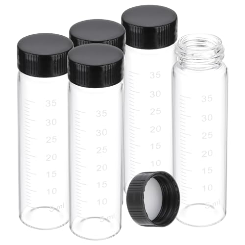 PATIKIL Kleine Glasprobeflaschen mit Deckeln, 5 Stück 40 ml klare Glasfläschchen mit schwarzen Schraubverschlüssen Mini-Leckdichte Reagenzglasflaschen mit Skala PATIKIL Kleine Glasprobeflaschen mit Deckeln, 5 Stück 40 ml klare Glasfläschchen mit schwarzen Schraubverschlüssen Mini-Leckdichte Reagenzglasflaschen mit Skala von PATIKIL