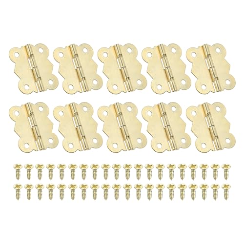 PATIKIL Kleine Schmuckschatulle Scharniere 1-1/4 Zoll, 10er Pack 180-Grad Mini Schmetterling Scharniere Schmuckschatullen-Hardware mit 40 Schrauben für Schrank Holzkiste, Gold von PATIKIL