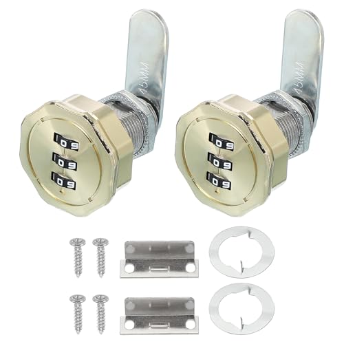 PATIKIL Kombinations-Cam-Schloss 2 Stücke Zinklegierung Schlüsselloses 3-stelliges Passwort-Aktenschrank-Schloss 1" Zylinder Chrom-Finish Sicherheitsschloss mit Schraube Gold von PATIKIL