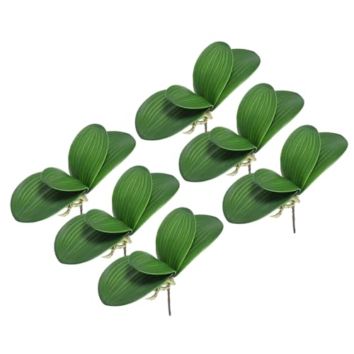PATIKIL Künstliche Orchidee Blätter 4.3" 6 Pack Kleine Künstliche Phalaenopsis Laub Echt Latex Note Grün Pflanze 4 Blätter mit Stängeln für Haus Blumentopf Dekor Grün von PATIKIL