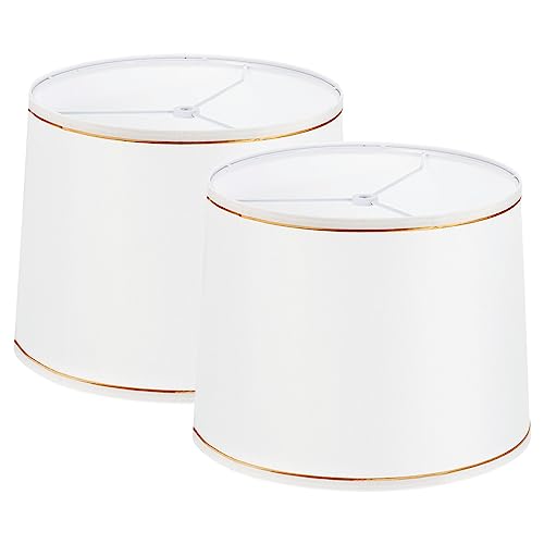PATIKIL Lampenschirme für Tischlampen Set von 2 11.4" Oben x 12.6" Unten x 9.8" Hoch Trommel Lampenschirme für Stehlampen Mittel Leinen Einfache Montage für Lampenaustausch Weiß Braun von PATIKIL