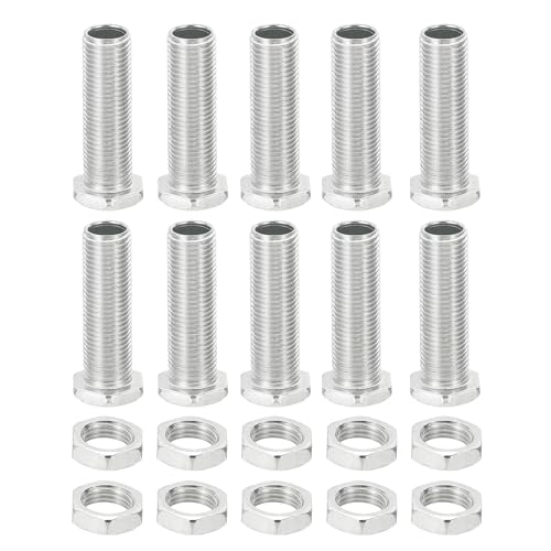 PATIKIL M10x35mm Lampenrohrnippel mit Muttern-Set, 10 Stück Feingewinde-Hohlschrauben-Sortiment Sechskopfschraube Durchgangsloch-Bolzen Kronleuchter-Befestigungselemente von PATIKIL