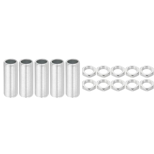 PATIKIL M12 Gewinde 30mm/1,2" Lampenrohr-Set mit Sicherungsmuttern, 5er-Set Gewindestangen-Befestigungselemente für Kronleuchter-Deckenleuchte DIY, Zinkbeschichtung von PATIKIL