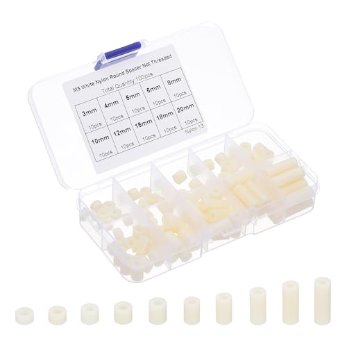 PATIKIL M3 Nylon Abstandshalter, 100 Stück Runde Abstandshalter Nicht-Gewinde Sortiment Elektrische Steckdosen Abstandshalter für PCB-Mainboard, Weiß von PATIKIL