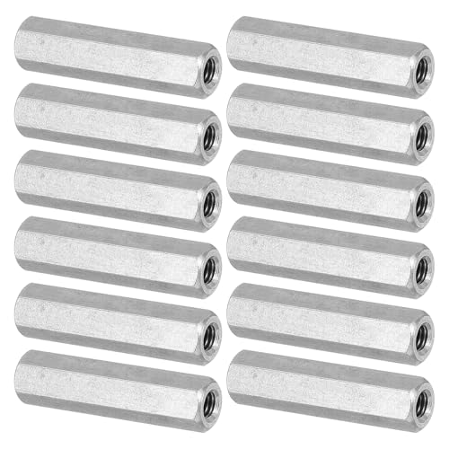 PATIKIL M4 x 0,7-Pitch 304 Edelstahl Sechskant-Kupplungsmuttern, 12 Stück 30mm / 1,2" Länge Grob Vollgewinde Verbindungselemente, Silberton von PATIKIL