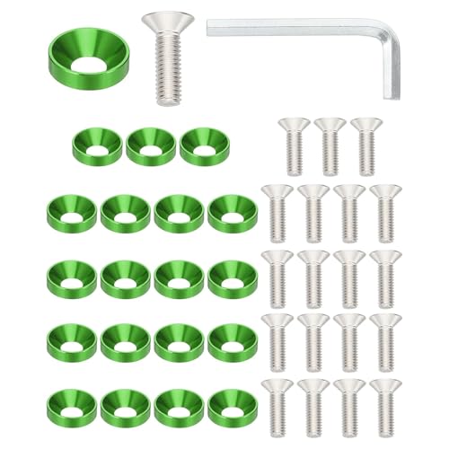 PATIKIL 30 Paare M6 Aluminium Unterlegscheiben und M6x20mm Stahl Schrauben mit Schlüssel, Senkkopf-unterlegscheiben fur Stoßstange Kotflügel, Motorraum Dress Up Kit, Grün PATIKIL 30 Paare M6 Aluminium Unterlegscheiben und M6x20mm Stahl Schrauben mit Schlüssel, Senkkopf-unterlegscheiben fur Stoßstange Kotflügel, Motorraum Dress Up Kit, Grün von PATIKIL