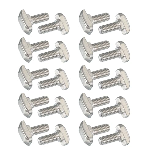 PATIKIL M6 x 12 mm Gewindet-Nutenbolzen, 20 Stück Drop-in-Bolzen Hammerkopf T-Bolzen Standard 8 mm Schiebeschraube für 30er Serie Aluminium-Extrusionsprofil, Silber von PATIKIL