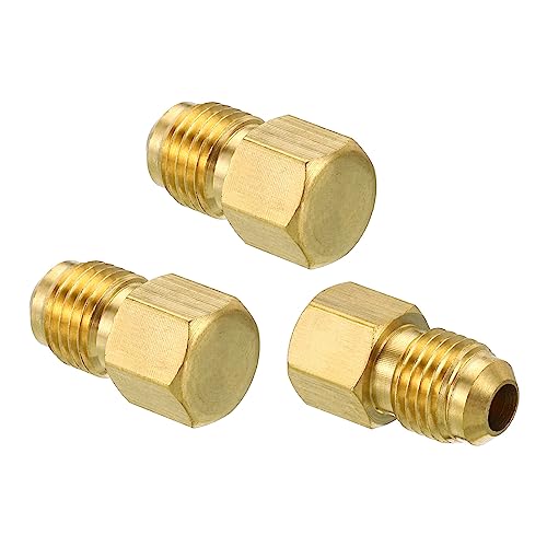 PATIKIL Male 1/4" Messing Dichtung Stopfen 3 Pack SAE Fackel Rohr Fitting 45 Grad Sechskant Rohrleitung Beschläge für Klimagerät Kühlung von PATIKIL